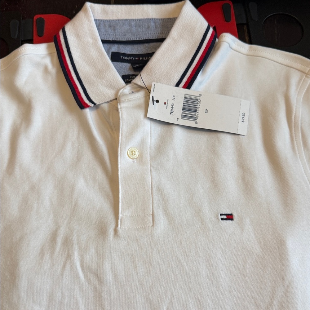 Tommy Hilfiger Men's Cream Polo with Striped Collar